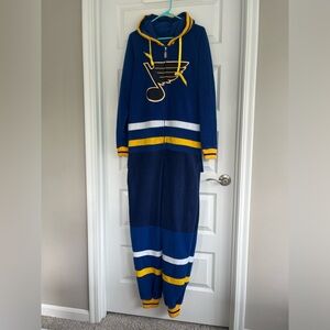 Hockey Sockey St Louis Blues NHL adult fleece onesie blue gold white